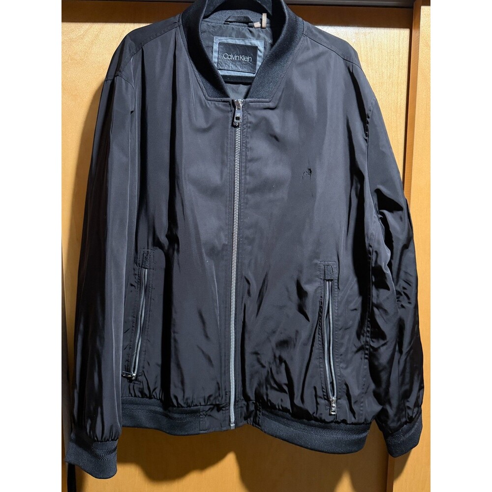 Calvin Klein Men's Black Bomber Jacket Full Zip Band Collar Size XXL - Excellent